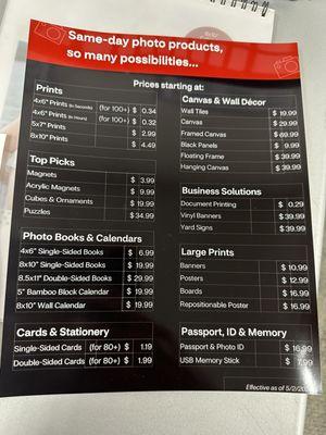 Prices for photos