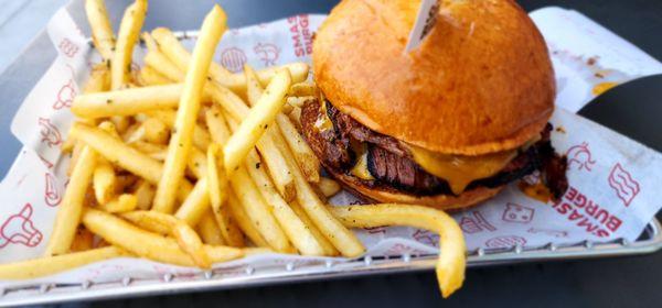 Smoked Bacon Brisket Burger and those sexy fries