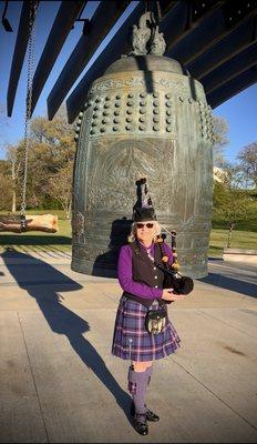 Playing Bagpipes A.K. Bissell Park in Oak Ridge,  International Freedom Bell, ring the bell as a symbol of peace and unity.