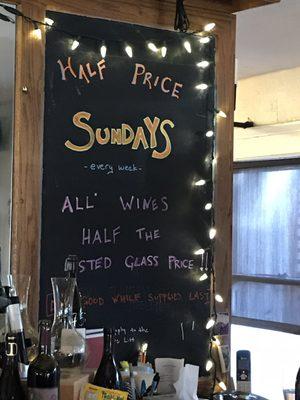 Half off bottles on Sundays!