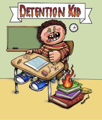 Paying homage to classic vintage trading card company, the logo briefly captures the persona of Detention Kid!