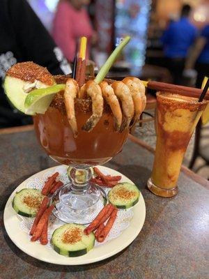 Michelada w/shrimp and a Mangonada