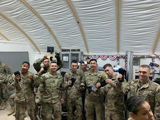 We love seeing pics of Deployed Troops with their Socks and Cookies Care Packages!