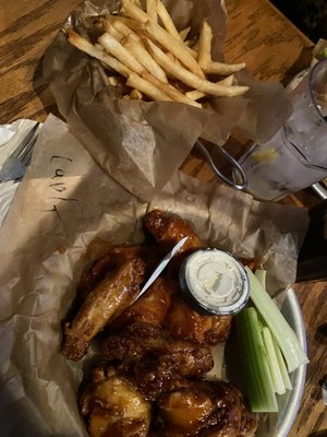 Wings and basket of fries