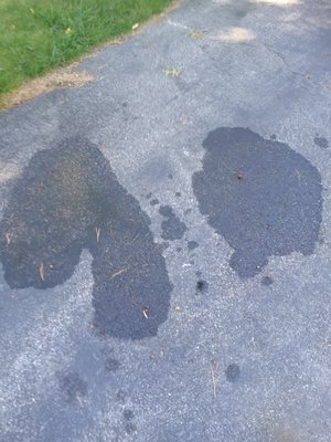 These are the stains in my driveway after their oil change.  I will be taking them to court.