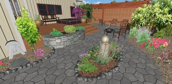 3D Perspective Design Rendering drought tolerant flowers and edible plants