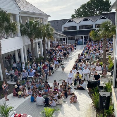 Palm Sunday service in the courtyard