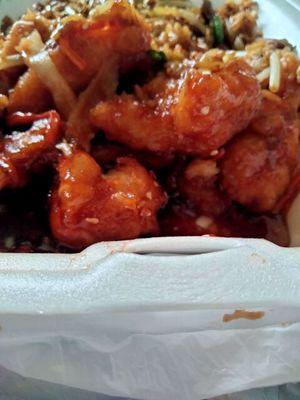 Sesame chicken and fried rice