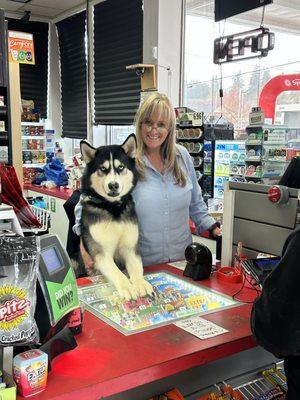 My name is Sherri and I am the manager. This is Denali, the store mascot. We cant wait to meet you!