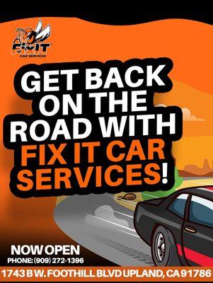 FixIt Car Services, Get it done right! Come by and get your FREE car inspection and Scanning! No Appointment Necessary.  909-272-1396