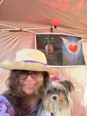 Dr. Charlene Emeterio, owner and author with Coco, therapy dog.