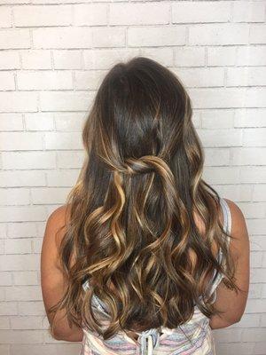 Balayage, Long layered haircut and beach waves