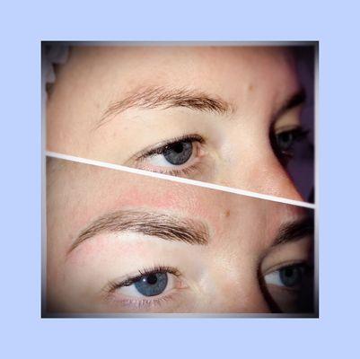 Nice thick shapely brows with Microblading and shading