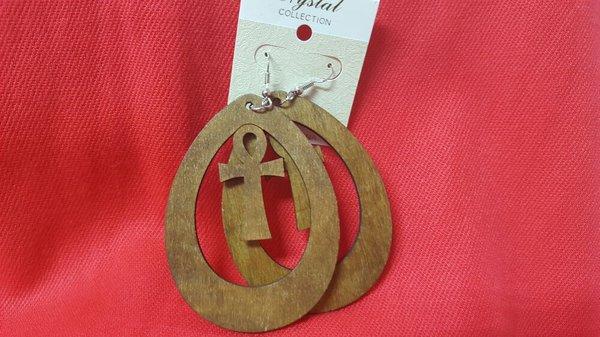 Ankh wood earrings