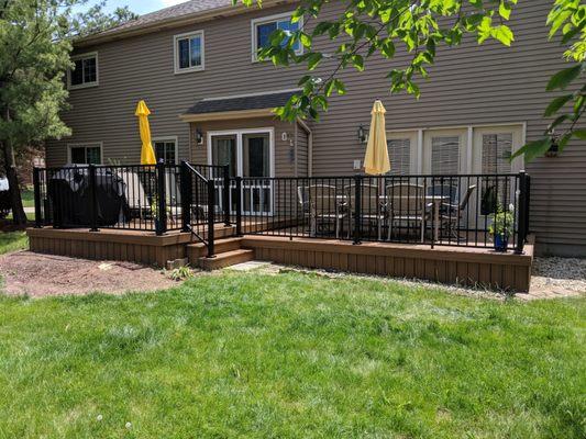 Trex deck with aluminum railing.  Two level.