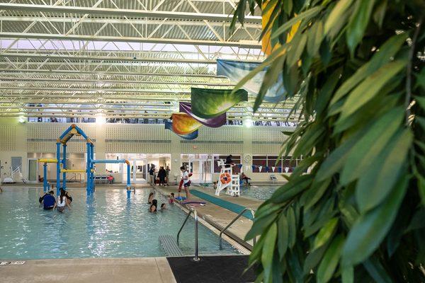 six lane lap pool: 3.5' to 12'  activity pool: zero depth to 3.5'