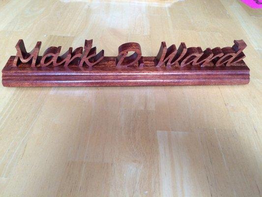 Hand-made wooden Desk Name Plate  Mahogony