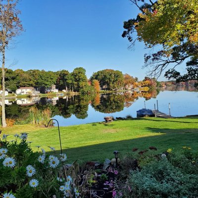 Warwick Pond in the Fall.   Great place to fish and small boats (kayaks, canoes, jet skis, etc.)  Plenty of residents own their own boats.