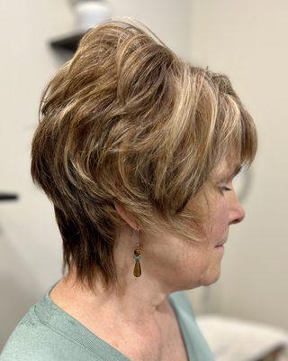 Short haircut with highlights and lowlights