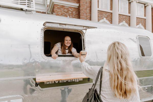 Get your coffee from our vintage airstream trailer!