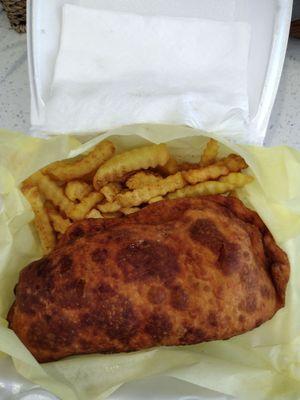 This is the fried calzone and fries I ordered, smells amazing and tastes even better!