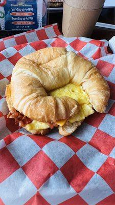 Egg, bacon & cheese sandwich on croissant