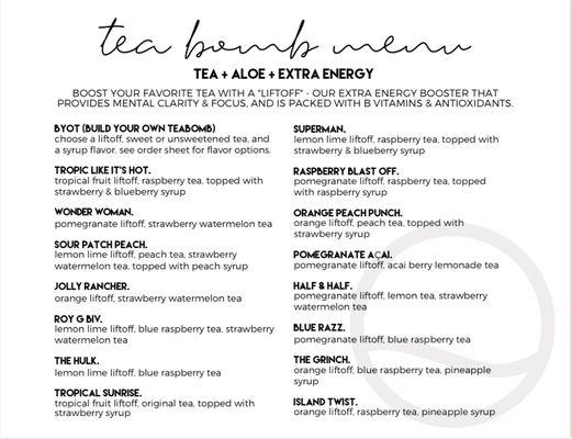 Tea Bomb Menu