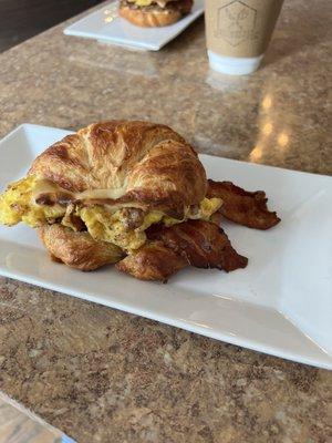 Egg, cheese and bacon breakfast croissant