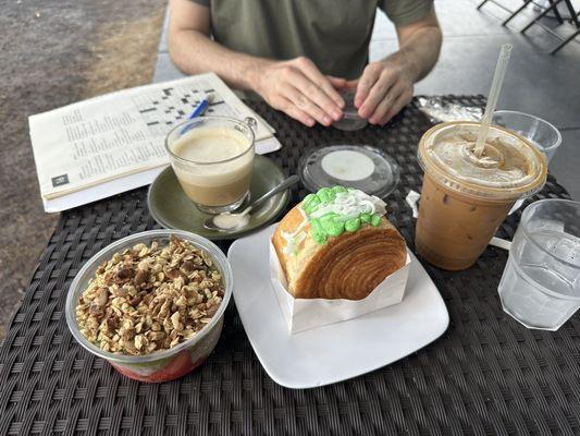 pop-up items: matcha strawberry chia seed pudding, pandan croissant