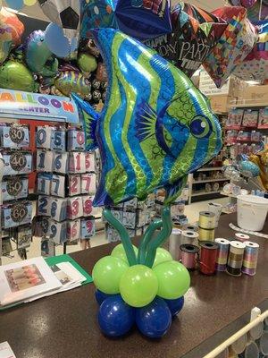 Under the sea theme table top arrangement.  A great centerpiece for your sea life theme party!