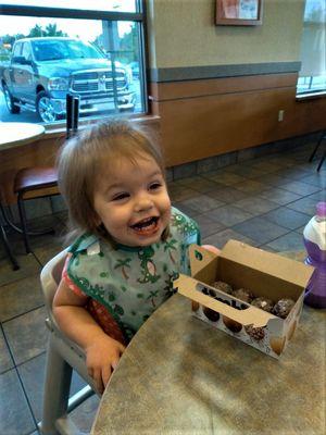 Grand daughter Lexie with her Timbits when she was a toddler!