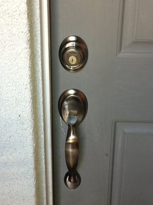 Replacement handle with dead bolt. Antique color.