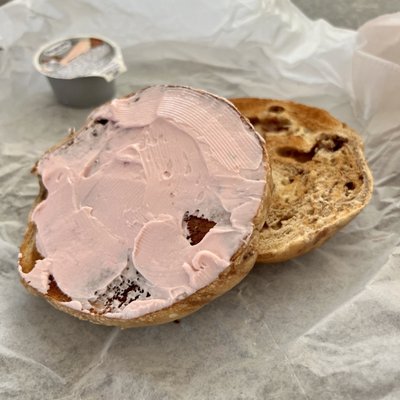 Cinnamon Raisin Bagel w/ Strawberry Cream Cheese