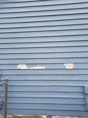 Paint peeling in one of the many locations on the side of the house