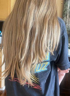 My daughter's hair originally I was straight across with long layers....to this day