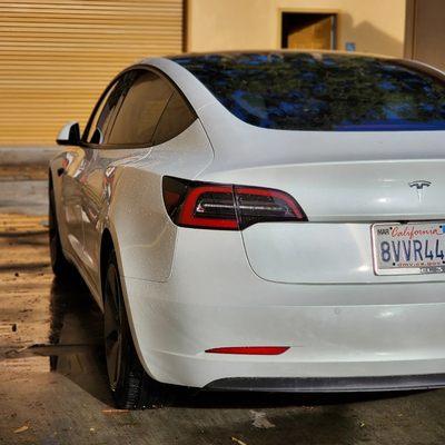 Tesla before applied Battleship Satin Gray Vinyl Wrap