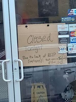 Closed until Sunday? It's Wednesday evening.