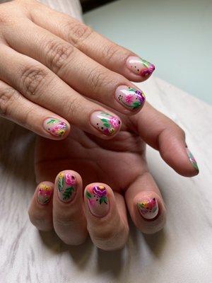 Gel mani, hand drawn art.