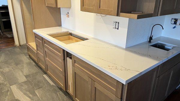 Kitchen countertop and prep sink.