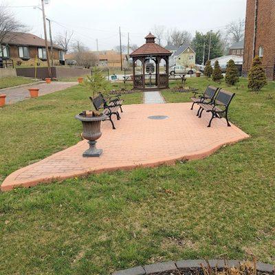 Patio shaped like the state of Indiana