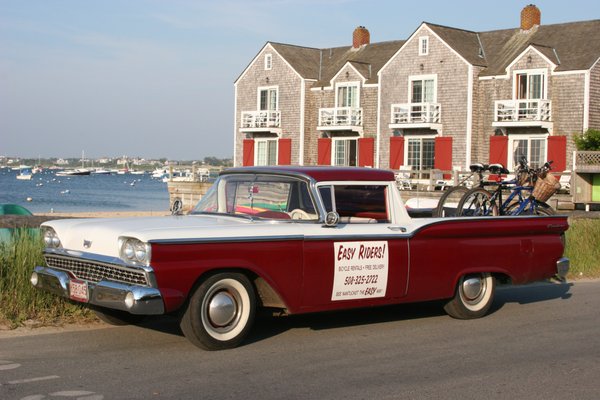 Lola, a 1959 Ford Ranchero, is one of the Easy Riders' delivery trucks.