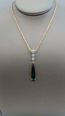 Custom Blue Tourmaline and Diamond Pendant