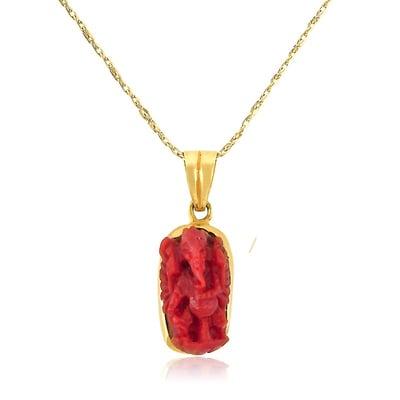 Coral Ganesh (hand crafted) available in 14Kt, 18Kt and 22Kt Yellow Gold.