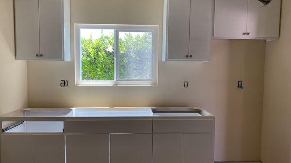 Cabinets and window