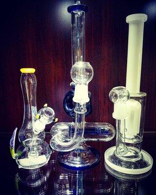 Water pipes for use with CBD flower. Many styles, colors, and designs are available.