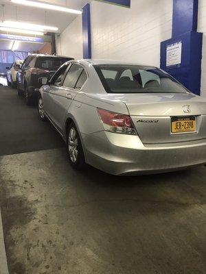 Cars parked on ramp preventing anyone from exiting