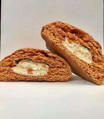 Mackie- cheesecake macaron stuffed inside pumpkin cookie