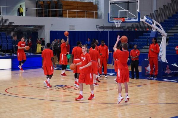 Stony Brook warming up.