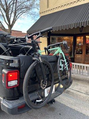 Our new (Giant & Liv) bikes and Fox tailgate pad purchased at AJBW.  Very happy customer who highly recommends.