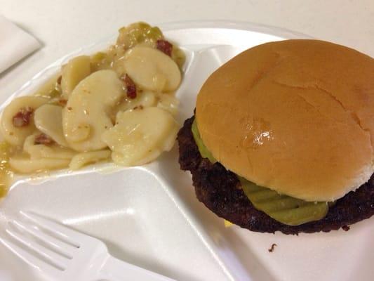 Burger and Hot German Potato Salad